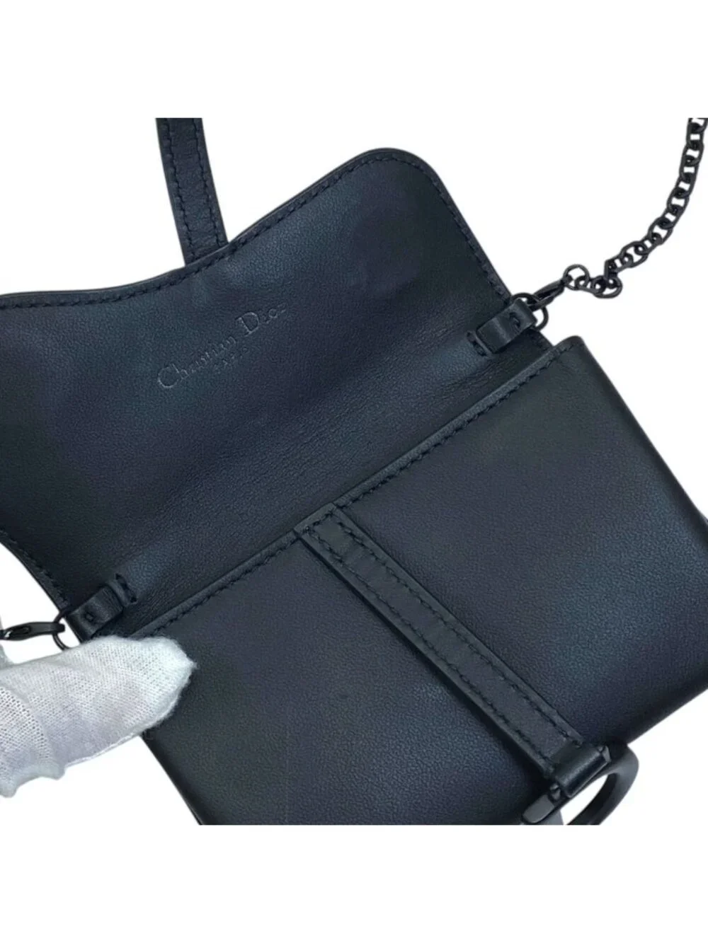 Dior Saddle Nano Pouch Chain Wallet Shoulder Bag Leather Black Practical